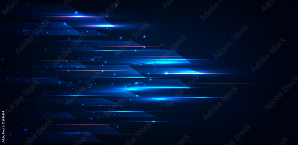 Poster high speed movement design background concept.lights and square shape moving fast over dark blue bac