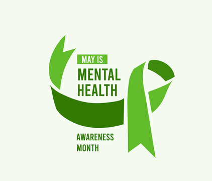 Mental Health Awareness Month vector illustration with green ribbon