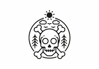 Skull and nature line art illustration