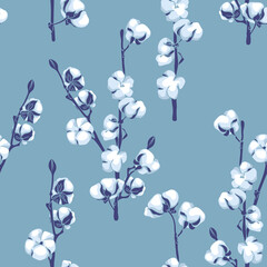 Cotton Flowers Seamless Pattern.