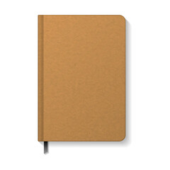 Blank brown kraft paper notebook with black ribbon bookmark mockup template.