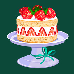 vector illustration japanese strawberry cake