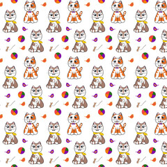 Funny cats with a bright ball in a pattern