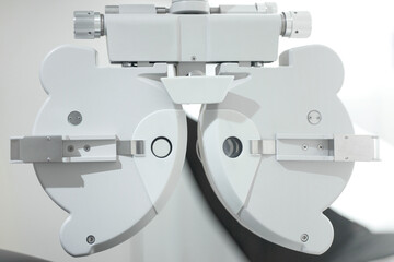 Back side of Phoropter, ophthalmic testing device machine, close up