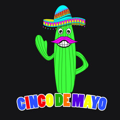 fiesta sombrero mexican cinco de mayo cactus character cartoon isolated vector illustration