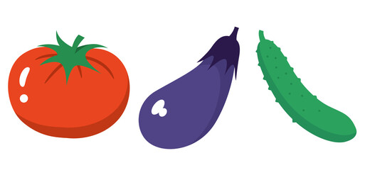 トマトとナスときゅうりの野菜セットのイラスト素材
