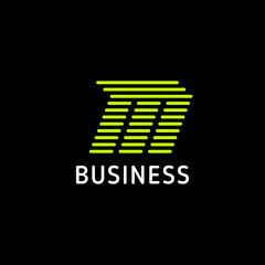 Bright green rounded lines sporty letter M arrow logo in black background