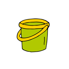 Bucket. Kids toys. Sandbox. Beach. Spatula. Vector. Doodle. Hand-drawn illustration.