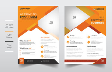 creative business flyer template design with yellow color, catalog, proposal, advertise, promotion, leaflet, paper, Flyer Template Geometric shape used for business poster layout.