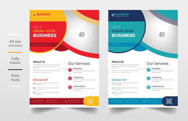 creative business flyer template design with blue and red color, catalog, proposal, advertise, promotion, leaflet, paper, Flyer Template Geometric shape used for business poster layout.