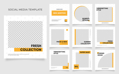 social media template banner blog fashion sale promotion. fully editable instagram and facebook square post frame puzzle organic sale poster. fresh yellow element shape vector background