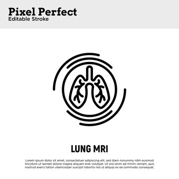 Human lungs MRI scan thin line icon. Medical equipment for oncology detection. Pixel perfect, editable stroke. Vector illustration.survey.