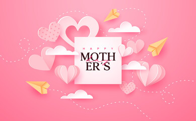 Fototapeta na wymiar Mother Day pink paper cut love heart gift card