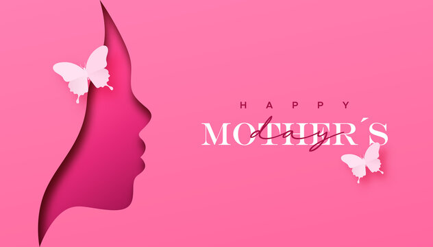 Mother's Day pink woman face paper cut card
