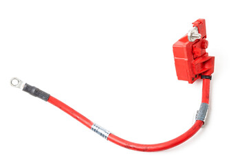 Automotive wiring harness with positive battery terminal and squib for disconnection in case of an...