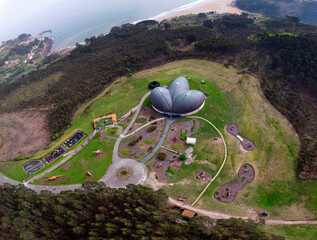 Aerial view of the Jurassic Museum in Colunga, Asturias.