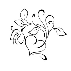 hearts 62. decorative element with one stylized heart and flower bud on stem with leaves