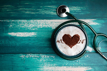World Health Day. Health Care for Coffee Lover and Heart Disease Concept. Latte Art by Cinnamon on...