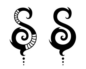 S letter symbol. For logo, tattoo, emblem, monogram, shield. Tribal maori style.  - obrazy, fototapety, plakaty