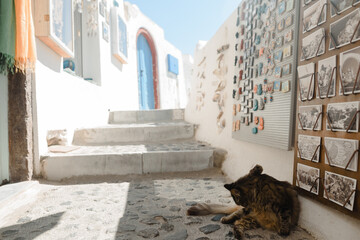 View of the characteristic village of Oia on the Greek island of Santorini in the Cyclades...