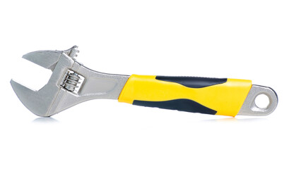 Adjustable wrench work tool on white background isolation