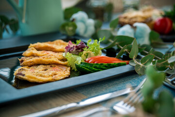 Varied breakfast options in the restaurant