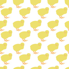 Seamless pattern with cute little chicks. Bright yellow and white vector illustration. Spring easter background.