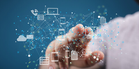 Cloud technology. Polygonal wireframe art looks like constellation