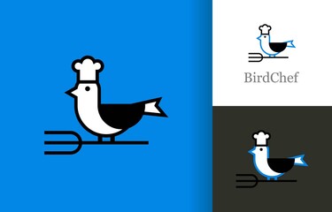 Bird chef with fork restaurant logo company, logo vector template design. Ready to use, easy for edit.