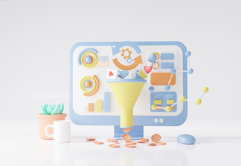 3D render CRO or Conversion rate optimization. analytics Management web development on platform and internet online business on white background