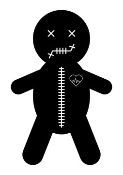 Voodoo doll icon, halloween death toy. Cartoon magic symbol, magical vector illustration