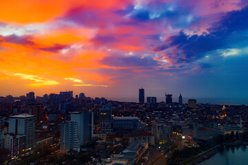 Fototapeta premium Port against the backdrop of a beautiful sunset