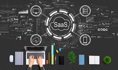 SaaS - software as a service concept with person using a laptop