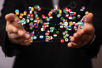 World map with all states and their flags,3d render.