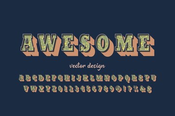 typeface vector design, classic lettering, alphabet font, gray ang orange style background