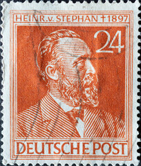 GERMANY - CIRCA 1947: a postage stamp from Germany, showing a portrait of the postmaster general...