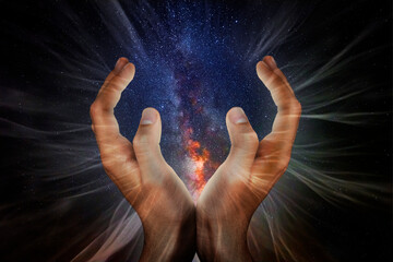 Hands in front of the Milky Way