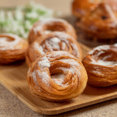 Sugar Doughnut with tea glass close up