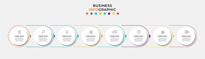 Vector Infographic design business template with icons and 8 options or steps. Can be used for process diagram, presentations, workflow layout, banner, flow chart, info graph