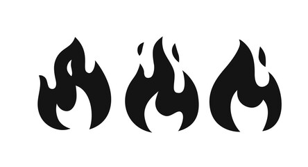 Fire flames set icons. Logo design template, burning on firewood sign