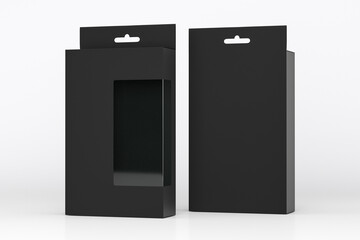package blank black box euro slot hanger for Pegboard- mockup back and front view 3d render