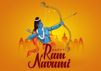 Happy Ram Navami festival of India. Lord Rama with arrow. vector illustration design - obrazy, fototapety, plakaty