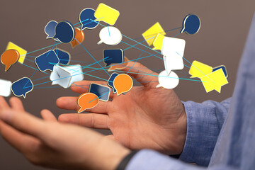 touching messaging and chatting icon. Chat concept