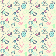 illustration of seamless pattern, children's gift packaging, gift packaging. Prints of children's feet