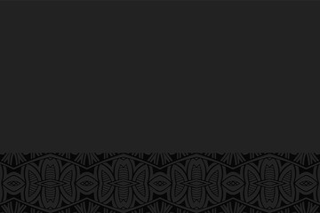 Geometric volumetric convex black background. Ethnic African, Mexican, Indian motives. Doodling style. 3D embossed national traditional pattern. Horizontal insert.
