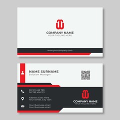 Minimal business card template design. Black and red color simple.