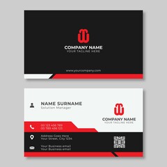Minimal business card template design. Black and red color simple.