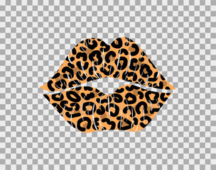Kissing lips with leopard print isolated on a transparent background for poster or banner. Vector stock illustration. © Anastasia Gapeeva
