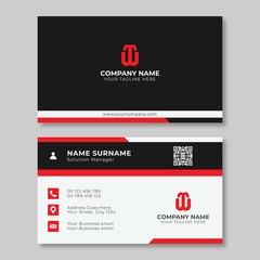 Minimal business card template design. Black and red color simple.