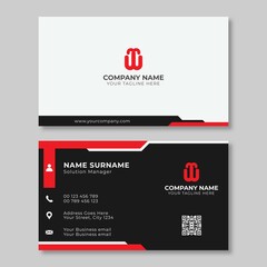 Minimal business card template design. Black and red color simple.
